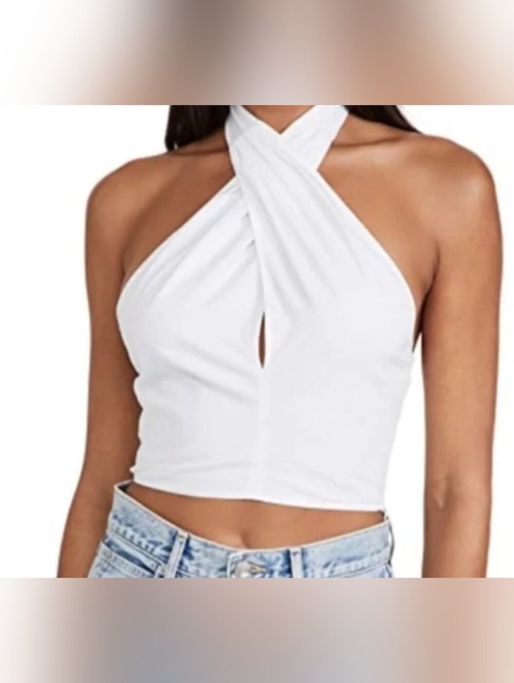 STAUD Kai Cotton Halterneck Top in White